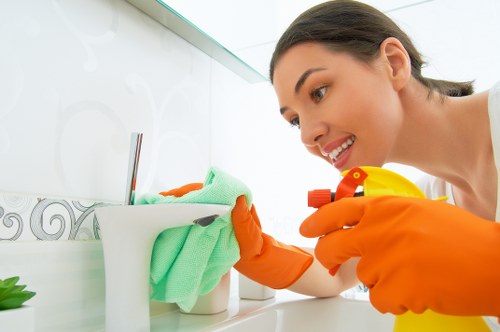 Commercial cleaning team working in a Lambeth office reception area