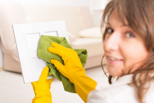 Cleaning service work in progress at a property interior