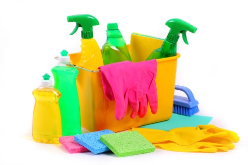 Cleaning products being handled safely according to instructions